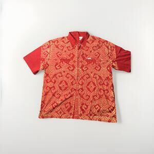 ￼ Vintage parasuco Classic Short Sleeve Button Up, Red And Orange Men Sz -3XL